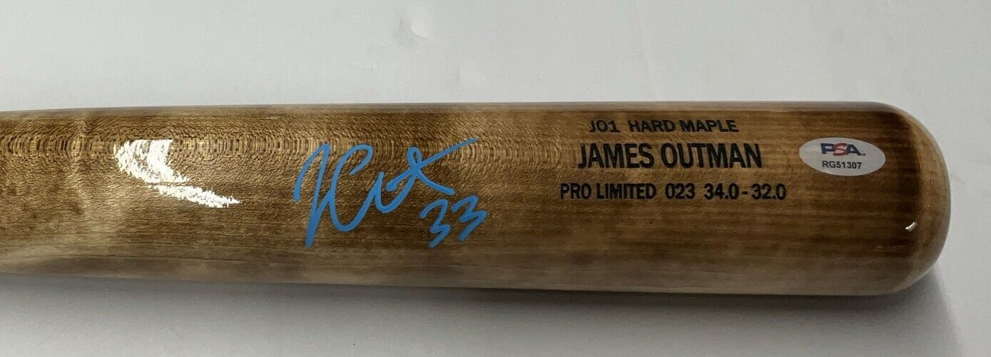 JAMES OUTMAN DODGERS SIGNED MARK LUMBER GAME MODEL J01 MAPLE BAT PSA RG51307