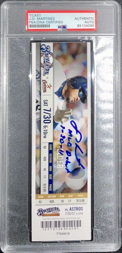 JD MARTINEZ SIGNED MLB DEBUT FULL TICKET "MLB DEBUT 7-30-11" INSC PSA 85104095
