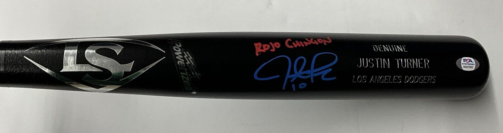 JUSTIN TURNER DODGERS SIGNED LOUISVILLE SLUGGER BAT "ROJO CHINGON" PSA 9A87962