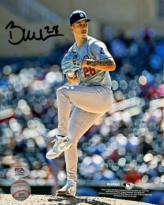 BOBBY MILLER DODGERS SIGNED 8X10 PITCHING VS TWINS PHOTO PSA WITNESS COA