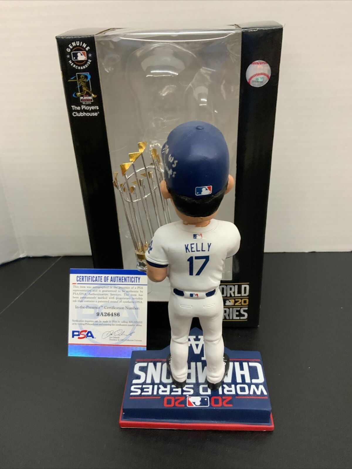 JOE KELLY DODGERS SIGNED CHAMPIONSHIP BOBBLEHEAD 2020 WS CHAMPS INSCRIPTION  PSA