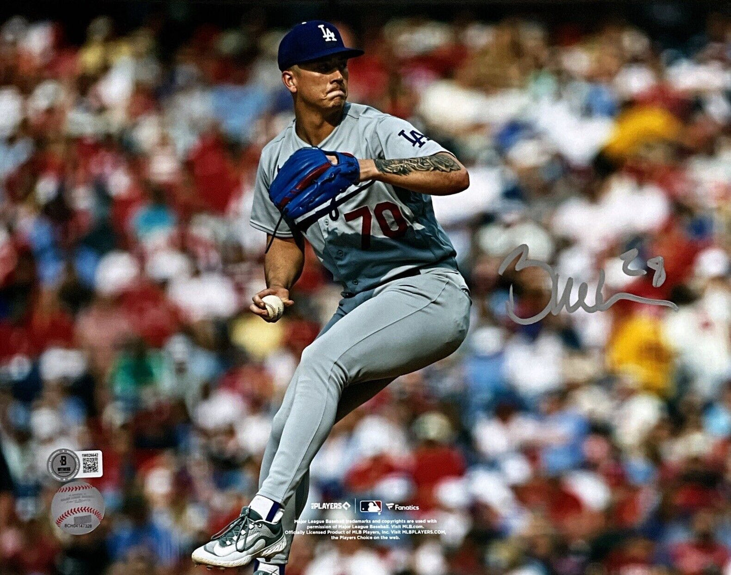 BOBBY MILLER DODGERS SIGNED 11X14 PITCHING VS PHILLIES PHOTO BECKETT WITNESS COA