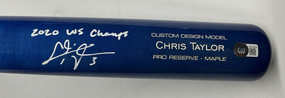 CHRIS TAYLOR DODGERS SIGNED VICTUS MODEL BLUE BAT "2020 WS CHAMPS" BAS WZ59549