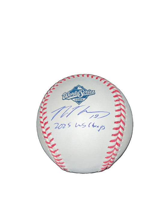 MAX MUNCY  DODGERS  SIGNED 2025 WORLD SERIES BASEBALL "2025 WS CHAMPS" INSC PSA