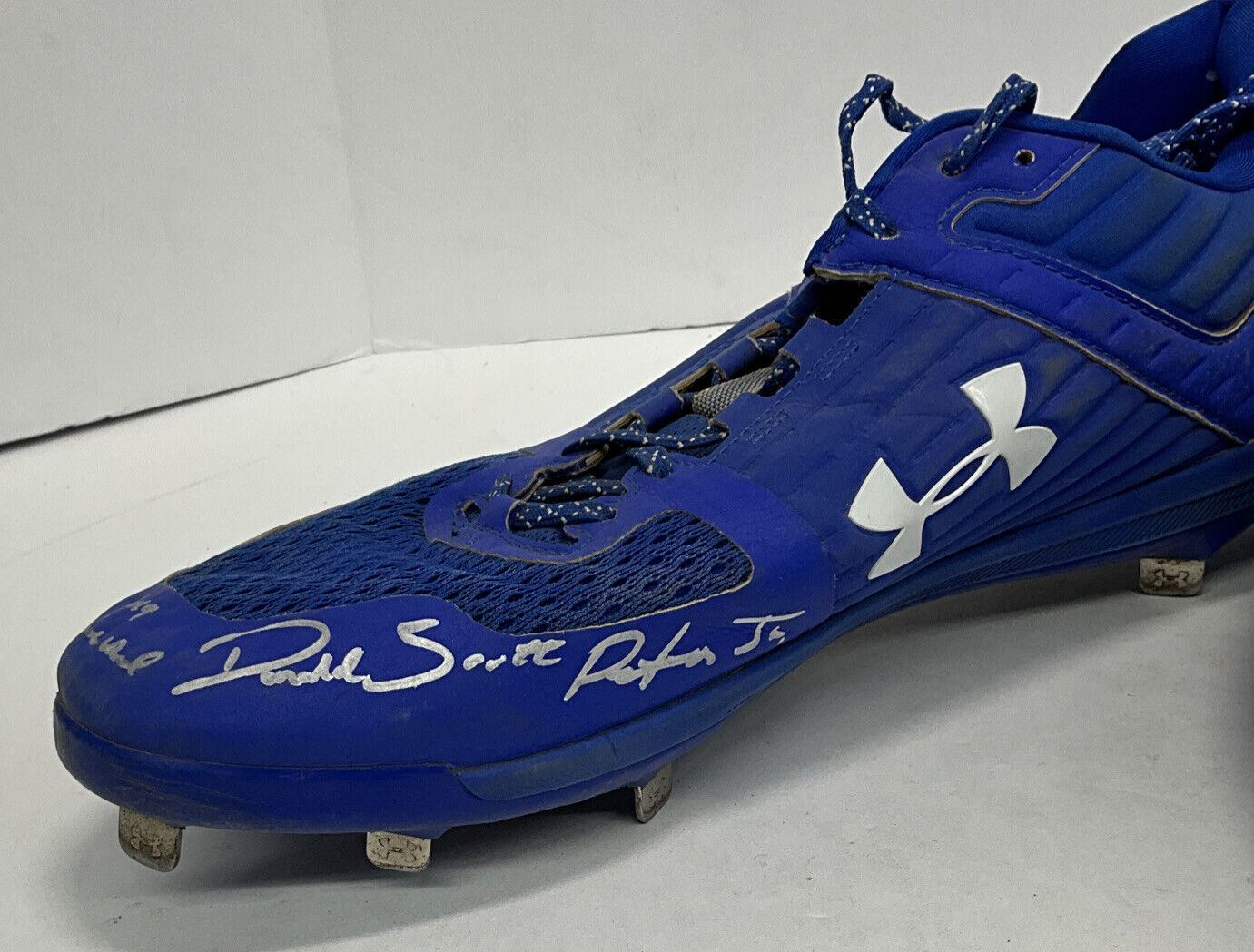 DJ PETERS DODGERS TIGERS FULL NAME SIGNED GAME USED CLEATS PSA RG29220/21