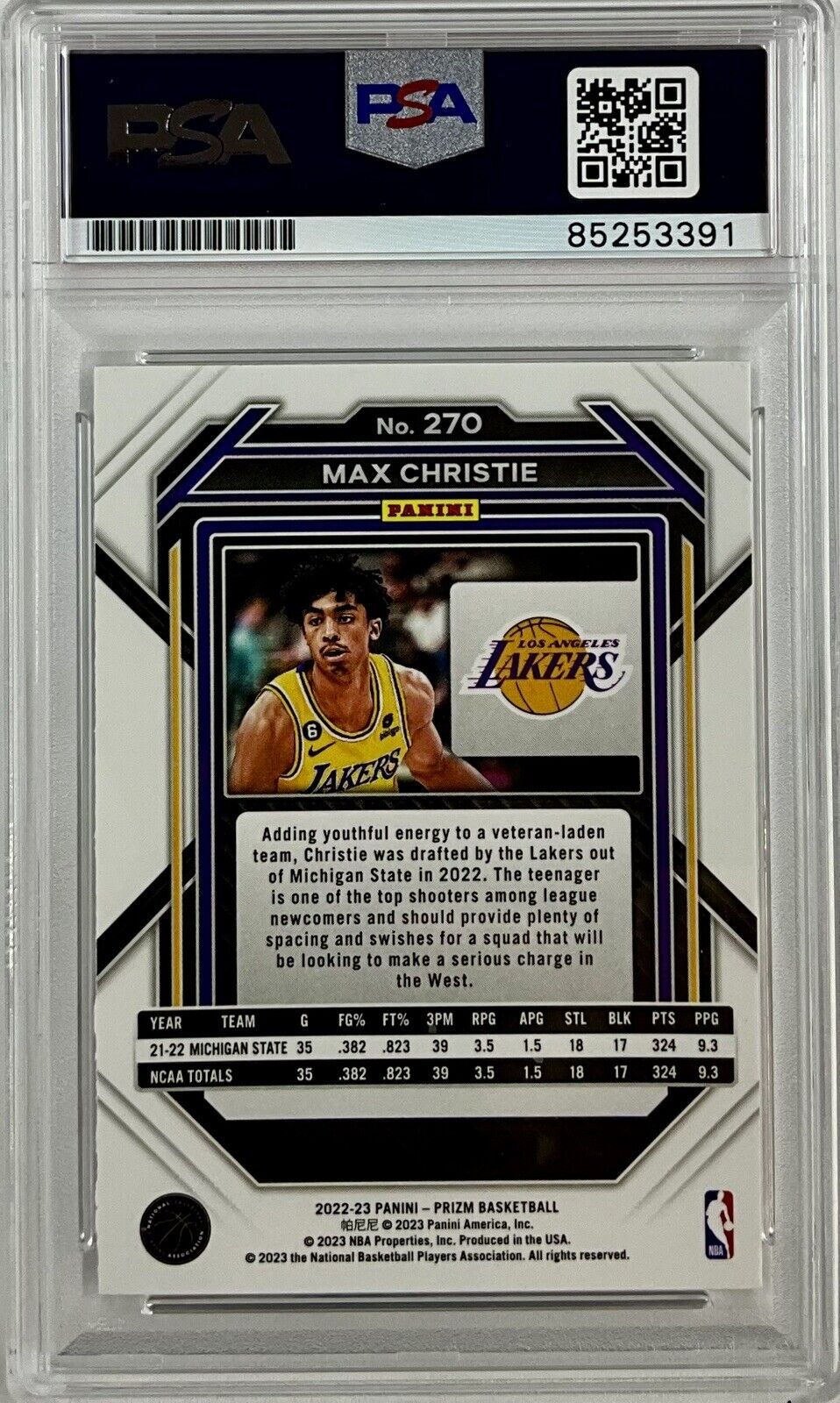 MAX CHRISTIE LAKERS SIGNED PANINI PRIZM 270 RC PSA ITP 85253391 GEM MT 10 AUTO