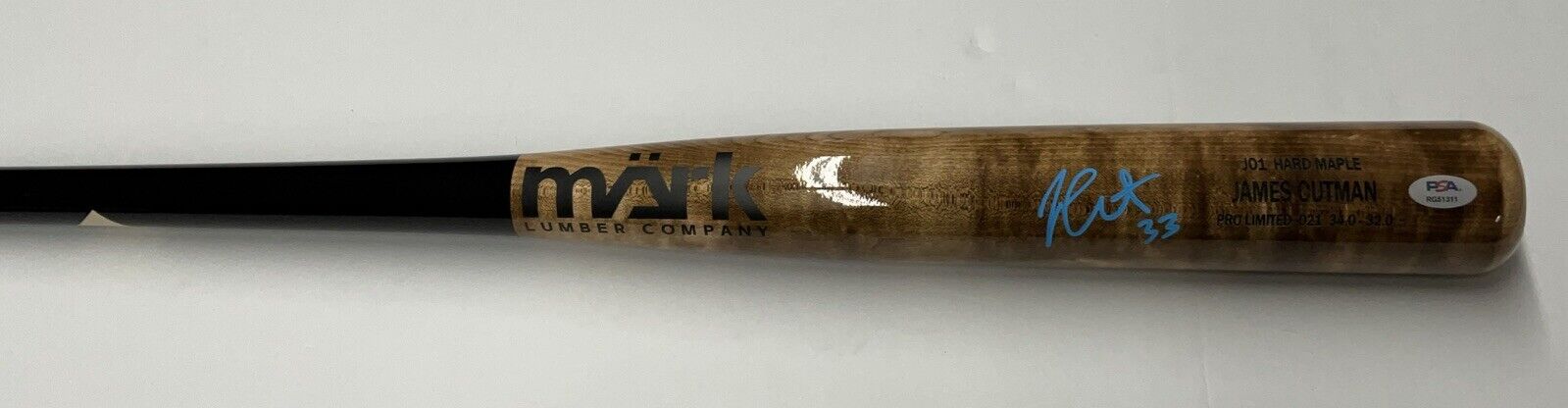 JAMES OUTMAN DODGERS SIGNED MARK LUMBER GAME MODEL J01 MAPLE BAT PSA RG51311