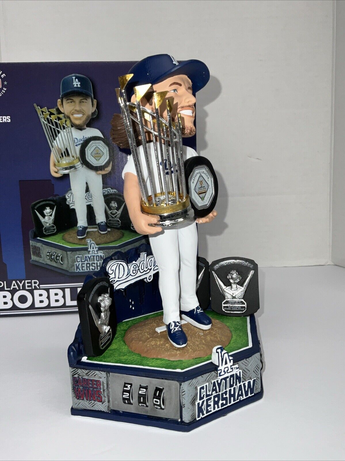 CLAYTON KERSHAW WINS & STRIKEOUTS COUNTER LIMITED /224 FOCO TROPHIES BOBBLEHEAD