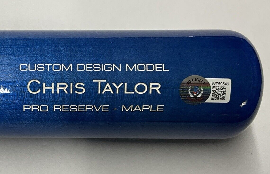 CHRIS TAYLOR DODGERS SIGNED VICTUS MODEL BLUE BAT "2020 WS CHAMPS" BAS WZ59549