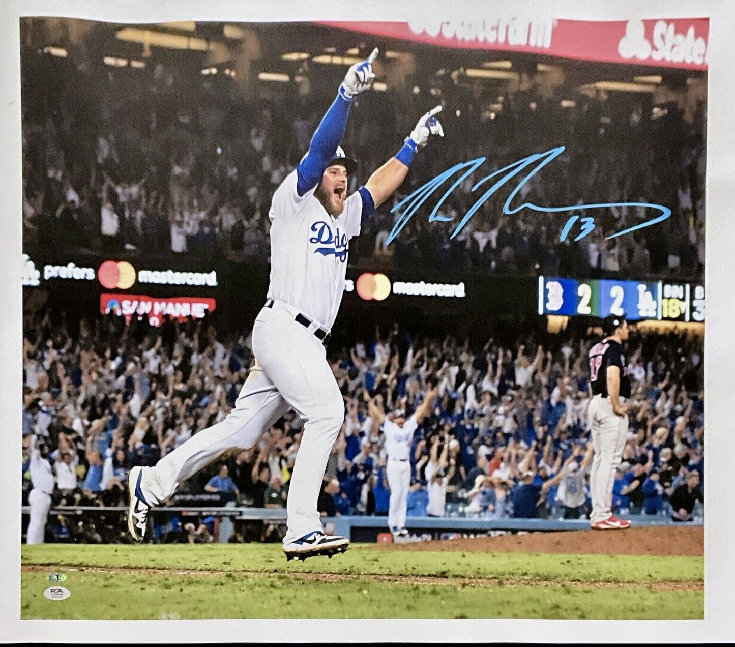 MAX MUNCY DODGERS SIGNED 22X26 2018 WORLD SERIES WALKOFF HR CANVAS PSA 2C51243