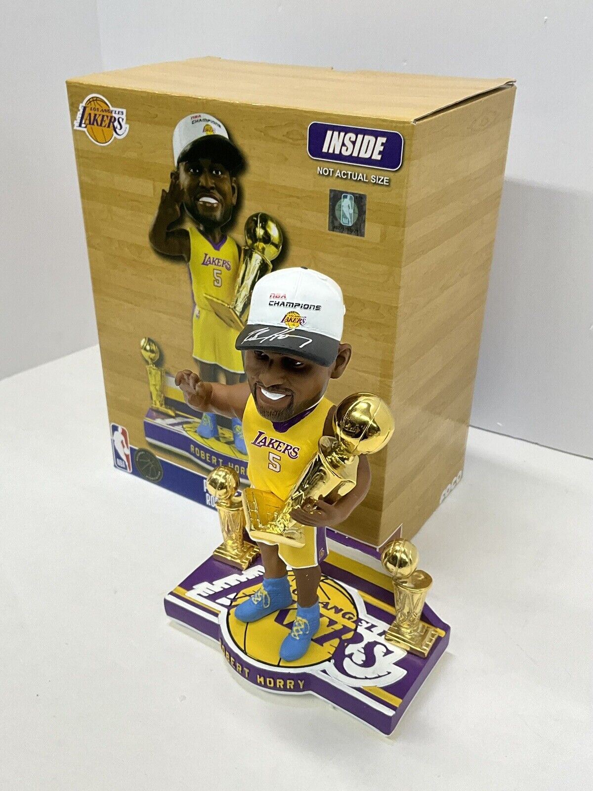 ROBERT HORRY SIGNED LAKERS 3X CHAMPION LIMITED #/216 FOCO BOBBLEHEAD BAS W128301