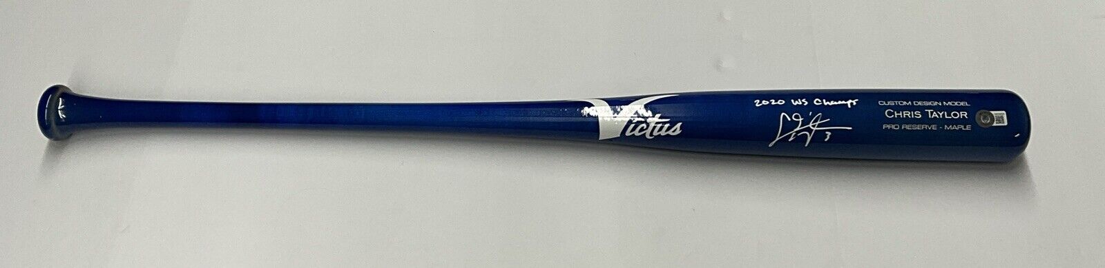 CHRIS TAYLOR DODGERS SIGNED VICTUS MODEL BLUE BAT "2020 WS CHAMPS" BAS WZ59550