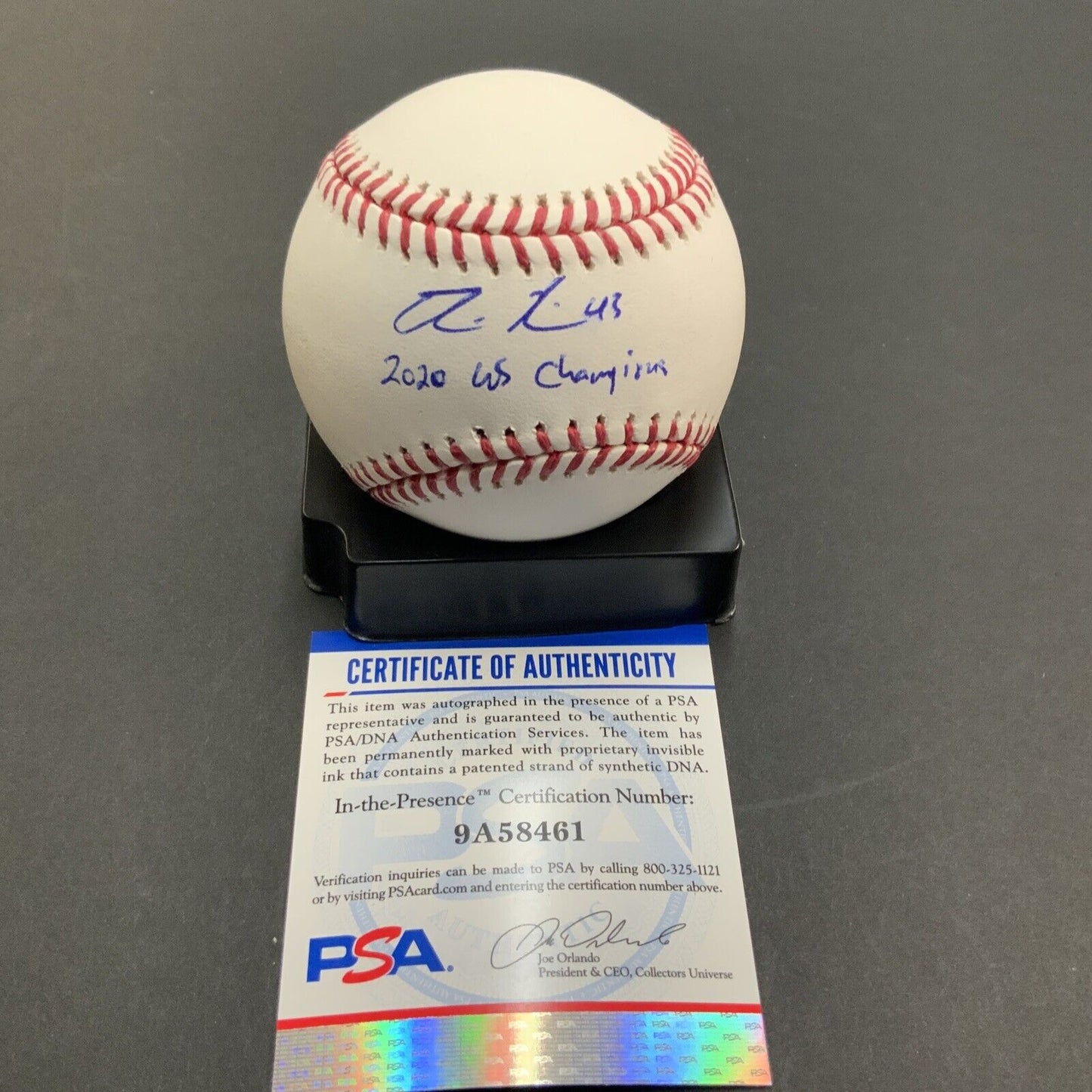 EDWIN RIOS DODGERS 2020 WS CHAMPION SIGNED BASEBALL "2020 WS CHAMP" INSC PSA