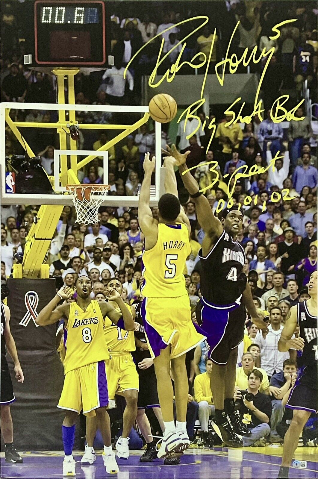 ROBERT HORRY LAKERS SIGNED 24X36 STRETCHED CANVAS 2 INSCRIPTIONS BAS W128323