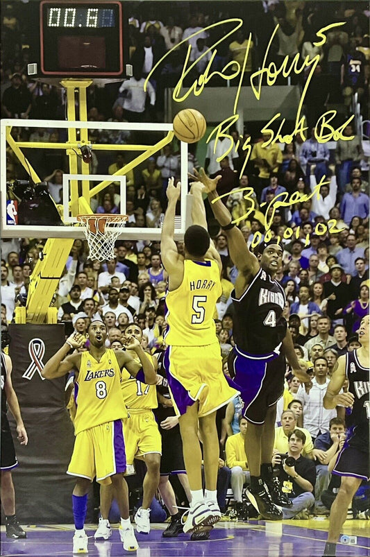 ROBERT HORRY LAKERS SIGNED 24X36 STRETCHED CANVAS 2 INSCRIPTIONS BAS W128323