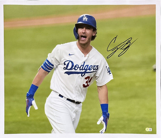 CODY BELLINGER DODGERS 2020 WS CHAMPION SIGNED 22X26 CANVAS BECKETT BH79022