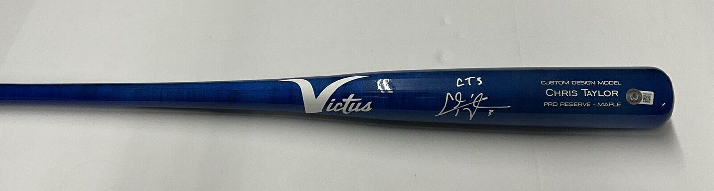 CHRIS TAYLOR DODGERS SIGNED VICTUS MODEL BLUE BAT "CT3" INSCRIPTION BAS WZ59565