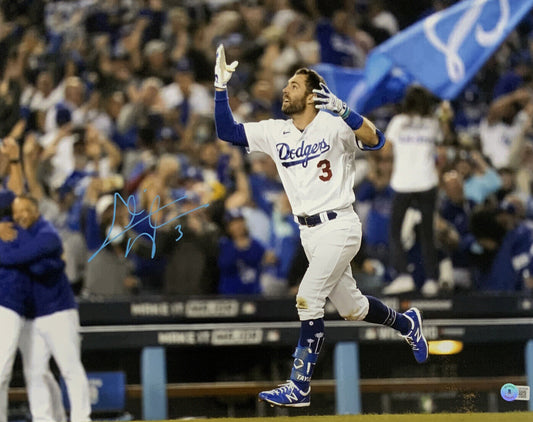 CHRIS TAYLOR DODGERS SIGNED 16X20 2021 WILDCARD GAME WALKOFF HR BLUE PHOTO PSA