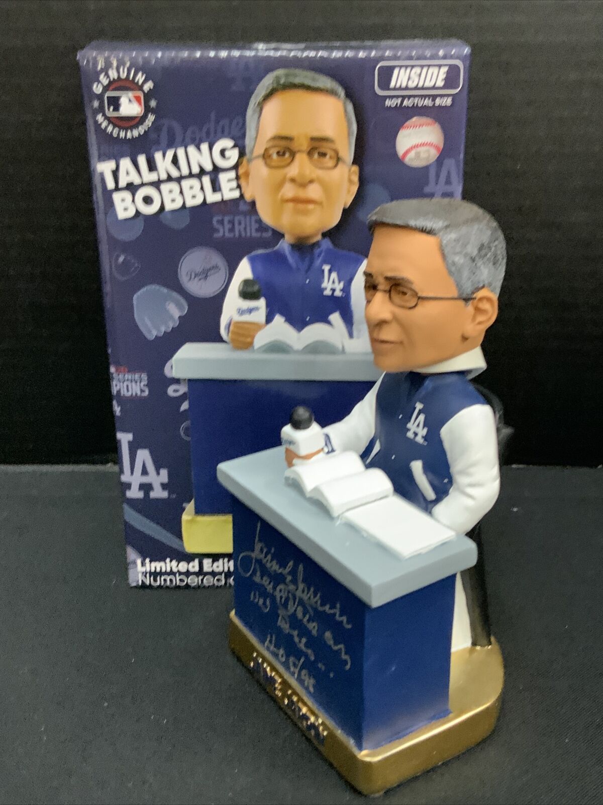 JAIME JARRIN SIGNED TALKING BOBBLEHEAD "HOF 98, DESPIDALA CON UN BESO" PSA 