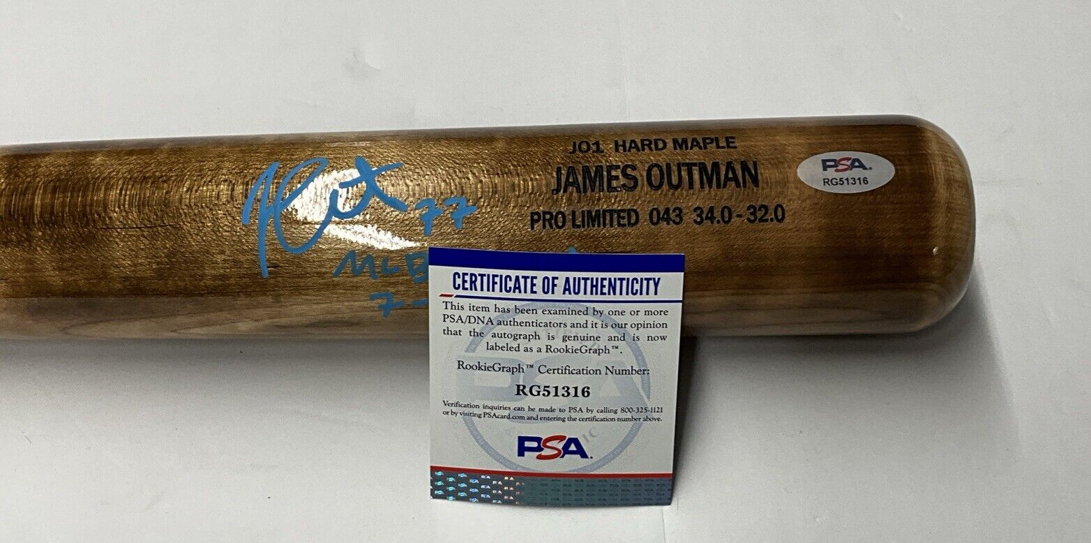 JAMES OUTMAN DODGERS SIGNED MARK LUMBER MODEL BAT "MLB DEBUT 7-31-22 PSA RG51316