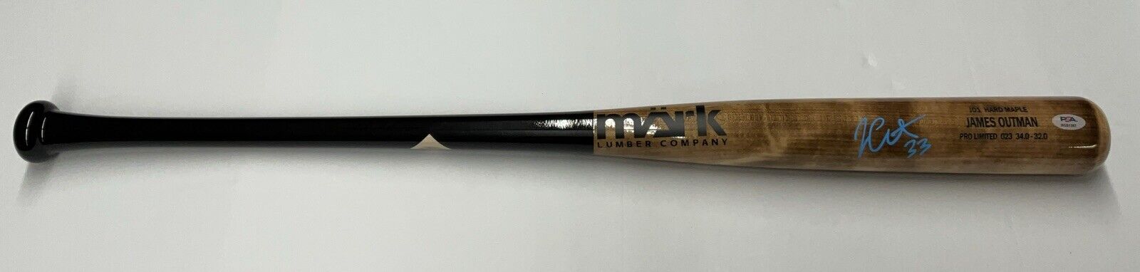 JAMES OUTMAN DODGERS SIGNED MARK LUMBER GAME MODEL J01 MAPLE BAT PSA RG51307