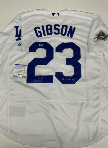 KIRK GIBSON SIGNED DODGERS 88 WORLD SERIES JERSEY "88 WS CHAMPS! INS PSA 2C69611