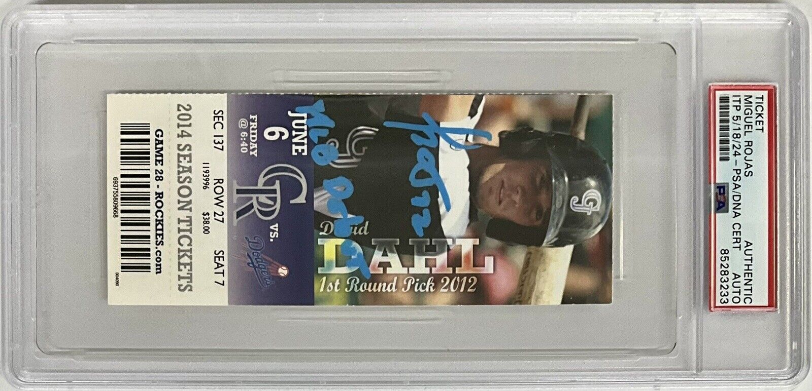 MIGUEL ROJAS DODGERS SIGNED MLB DEBUT 06/06/14 TICKET STUB PSA ITP 85283233