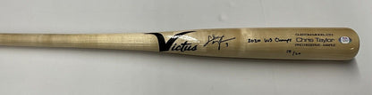 14/20 CHRIS TAYLOR DODGERS SIGNED VICTUS GAME MODEL BAT "2020 WS CHAMPS" INS PSA