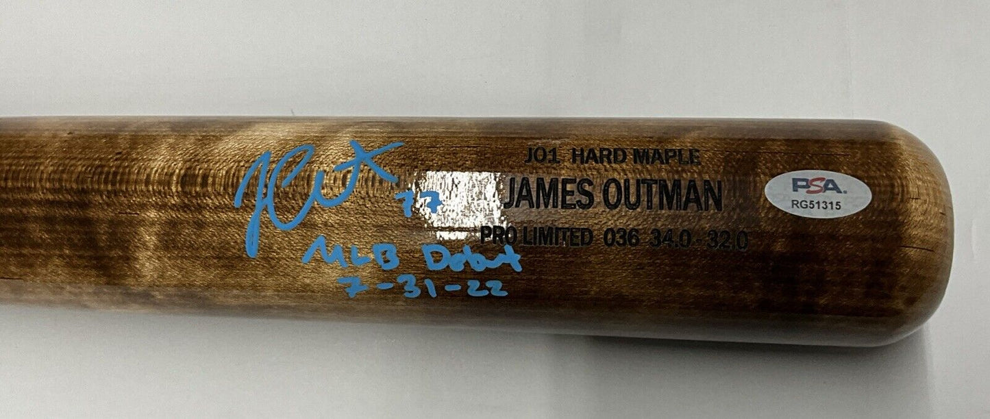 JAMES OUTMAN DODGERS SIGNED MARK LUMBER MODEL BAT "MLB DEBUT 7-31-22 PSA RG51315