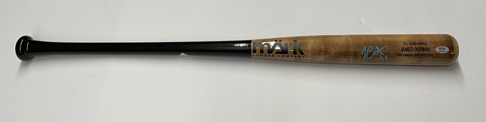 JAMES OUTMAN DODGERS SIGNED MARK LUMBER GAME MODEL J01 MAPLE BAT PSA RG51301