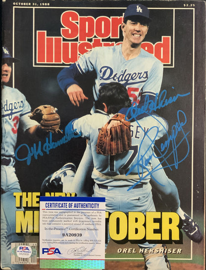 1988 MR.OCTOBER SPORTS ILLUSTRATED SIGNED HERSHISER DEMPSEY & HAMILTON PSA 20939