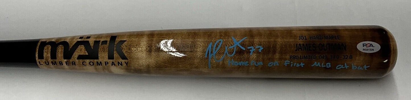 JAMES OUTMAN DODGERS SIGNED MARK LUMBER BAT "HOMERUN ON FIRST MLB AB PSA RG51326