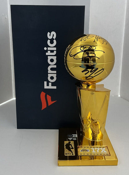 SHAQUILLE O'NEAL DEREK FISHER ROBERT HORRY SIGNED 12" LAKERS TROPHY BAS W128473