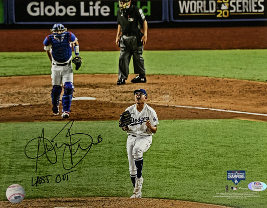 AUSTIN BARNES DODGERS SIGNED 2020 WS LAST OUT 11X14 PHOTO "LAST OUT" PSA ITP