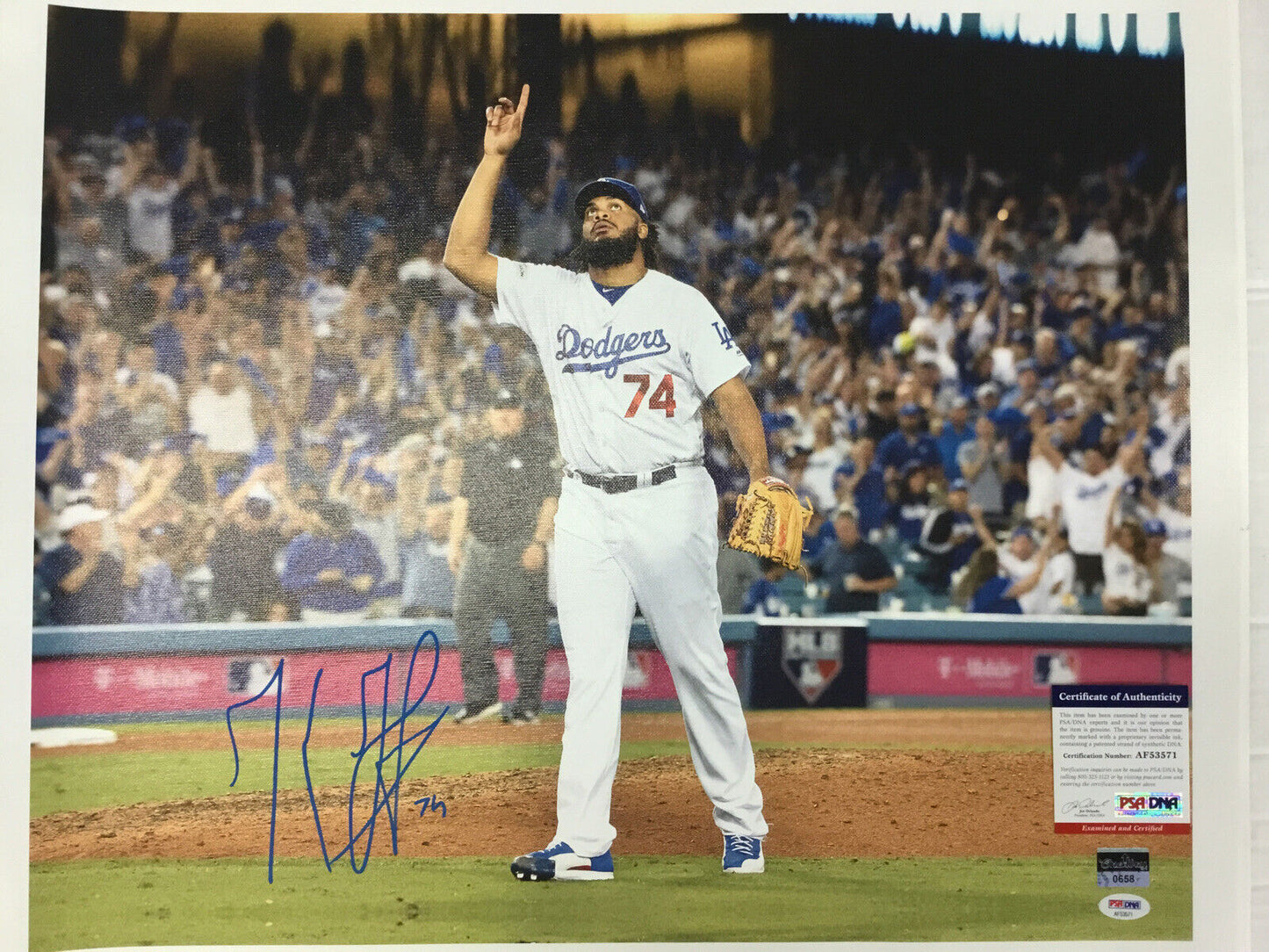 KENLEY JANSEN DODGERS ALL TIME SAVES LEADER SIGNED 18X22 CANVAS PRINT PSA 3571