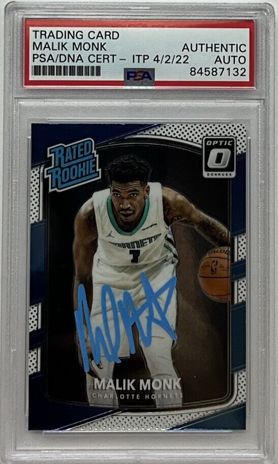 MALIK MONK SIGNED HORNETS PANINI DONRUSS OPTIC #190 RC PSA SLABBED 84587132