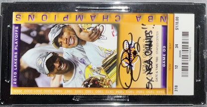 DEREK FISHER SIGNED 2010 NBA FINALS TICKET STUB "5X NBA CHAMPS" PSA 73335486