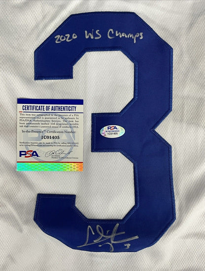 CHRIS TAYLOR DODGERS SIGNED 2020 WORLD SERIES JERSEY "2020 WS CHAMP" PSA 1C01405