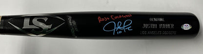 JUSTIN TURNER DODGERS SIGNED LOUISVILLE SLUGGER BAT "ROJO CHINGON" PSA 9A87950