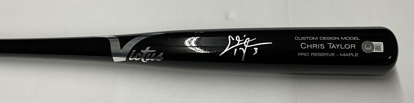 CHRIS TAYLOR DODGERS SIGNED VICTUS GAME MODEL CUSTOM BLACK BAT BAS ITP WZ59516