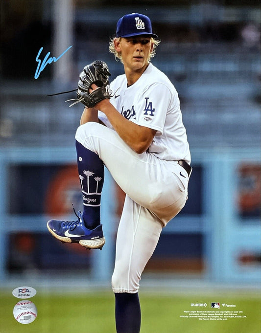 EMMETT SHEEHAN DODGERS SIGNED MLB DEBUT VS GIANTS 11X14 PHOTO BLUE PSA WITNESS