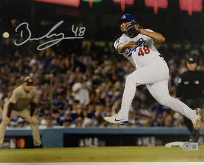 BRUSDAR GRATEROL DODGERS SIGNED 11X14 JUMPING THROW PHOTO SILVER BECKETT