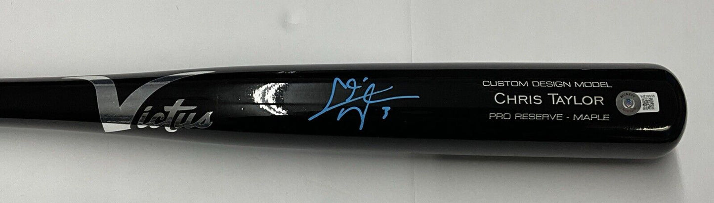 CHRIS TAYLOR DODGERS SIGNED VICTUS GAME MODEL CUSTOM BLACK BAT BAS ITP WZ59535