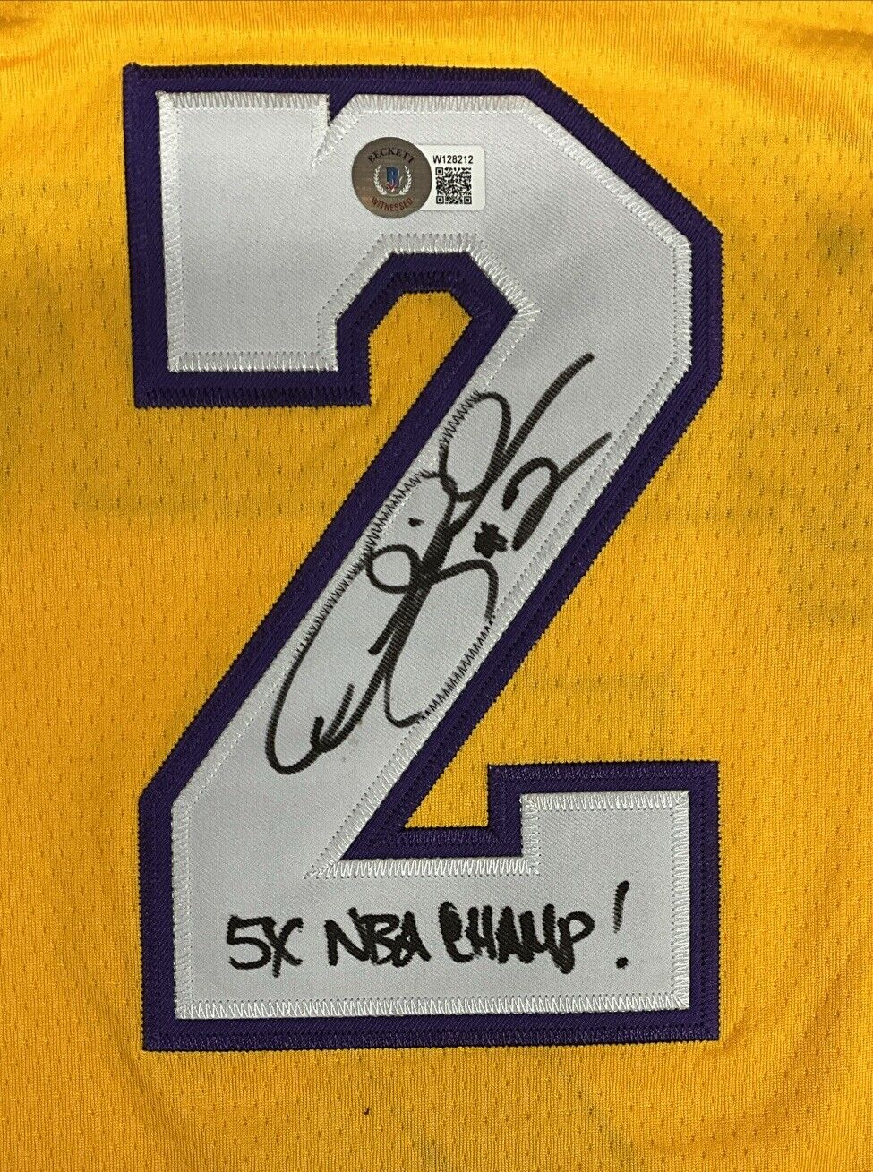 DEREK FISHER SIGNED LAKERS JERSEY "5X NBA CHAMP" INSCRIPTION BECKETT W128212