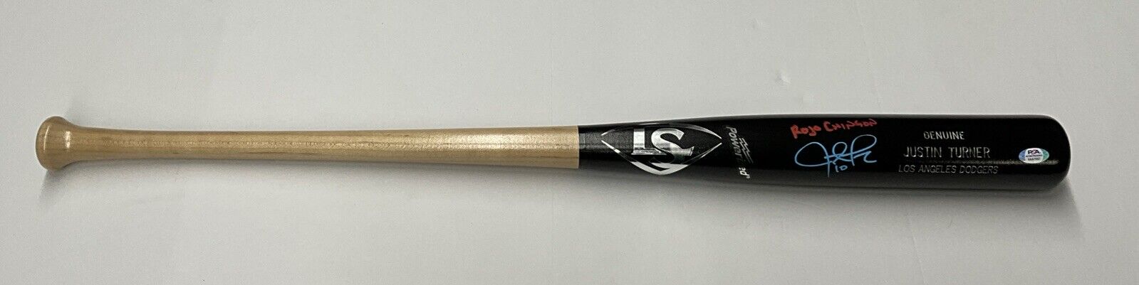 JUSTIN TURNER DODGERS SIGNED LOUISVILLE SLUGGER BAT "ROJO CHINGON" PSA 9A87957