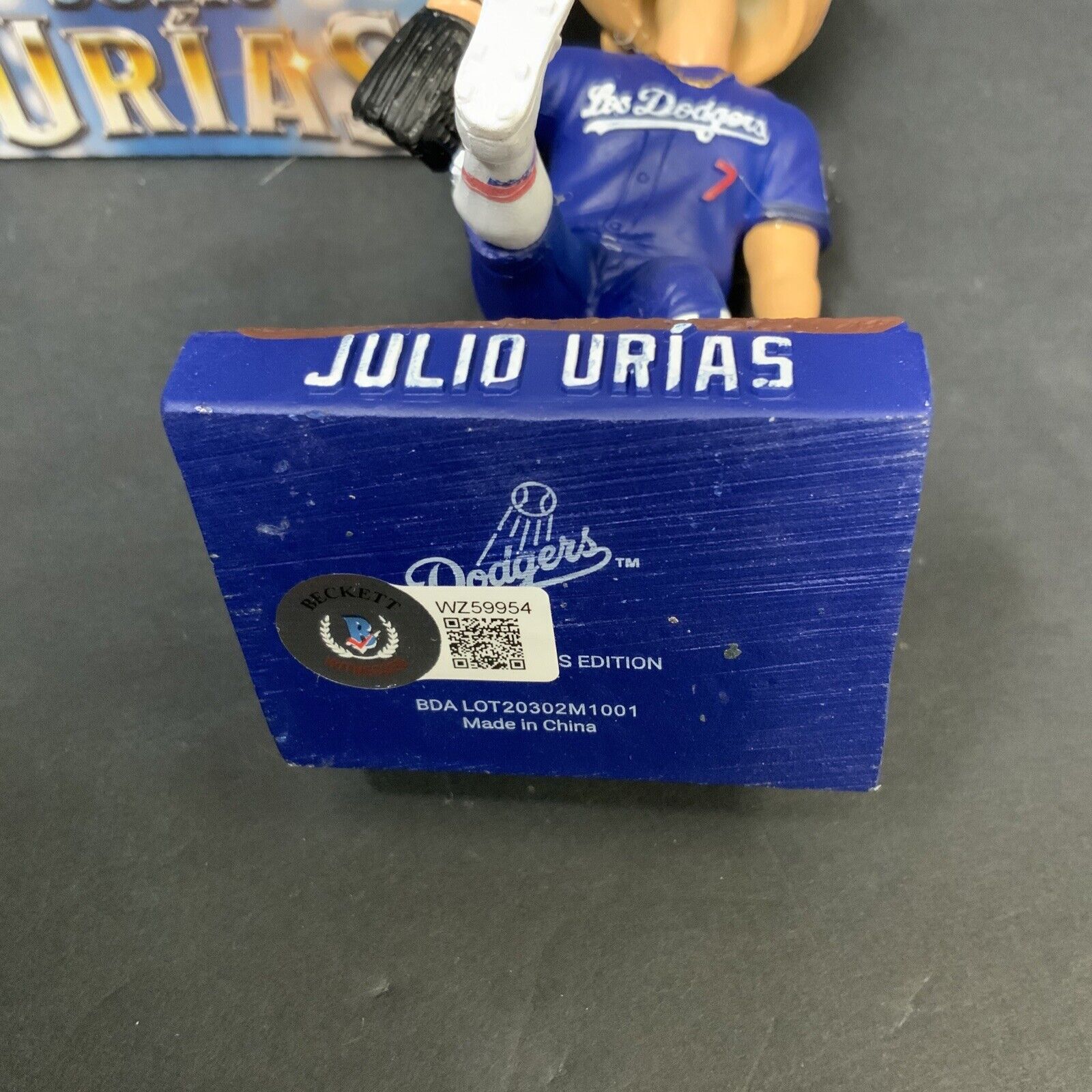 JULIO URIAS DODGERS SIGNED 2022 SGA BOBBLEHEAD "EL CULICHI" INSC BECKETT WZ59954