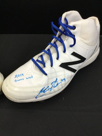 EDWIN RIOS DODGERS ROOKIE SIGNED & INSCRIBED GAME USED CLEATS PSA RG14857 / 62