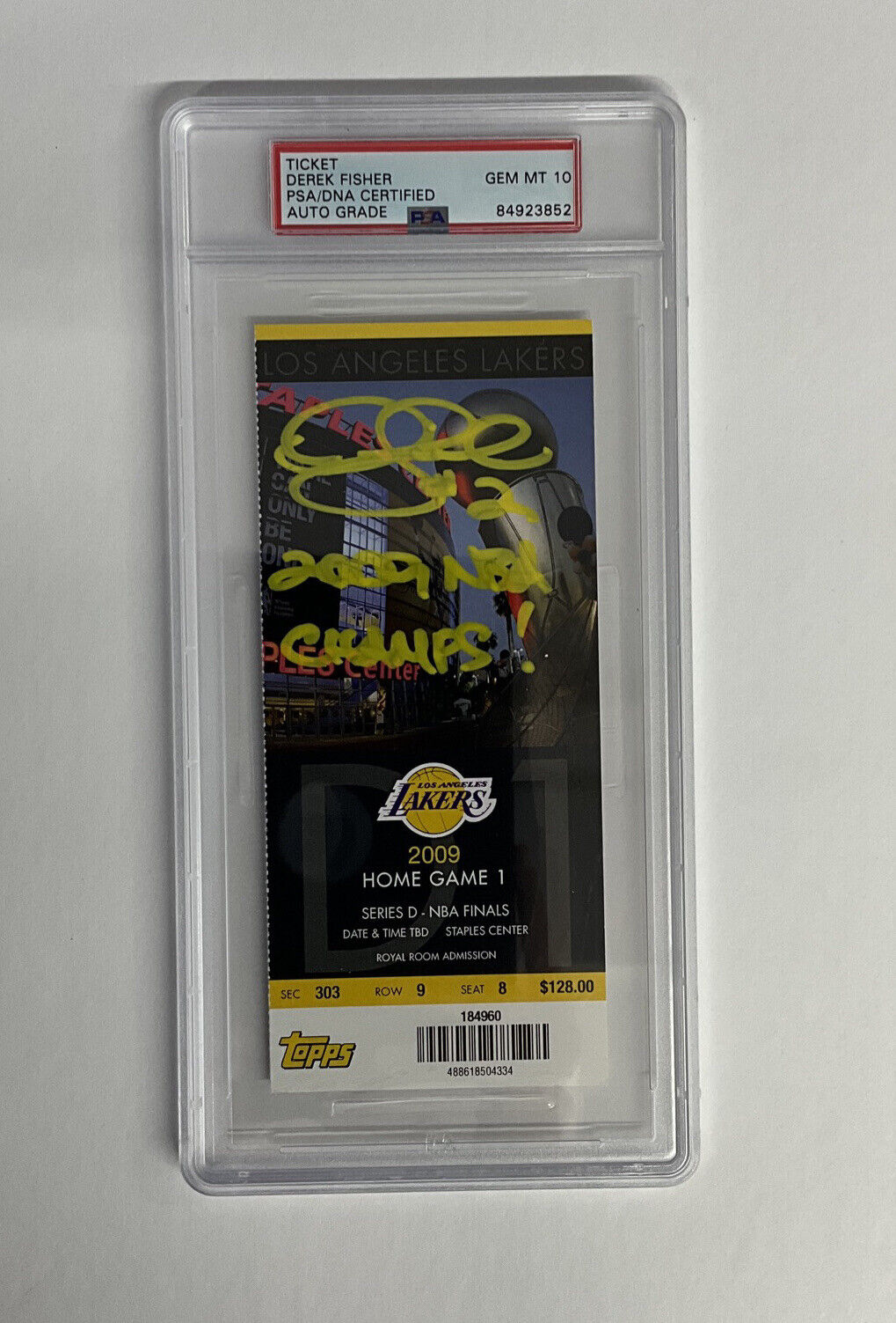 DEREK FISHER SIGNED 2009 NBA FINALS TICKET STUB PSA 84923852 AUTO GRADE GM MT 10