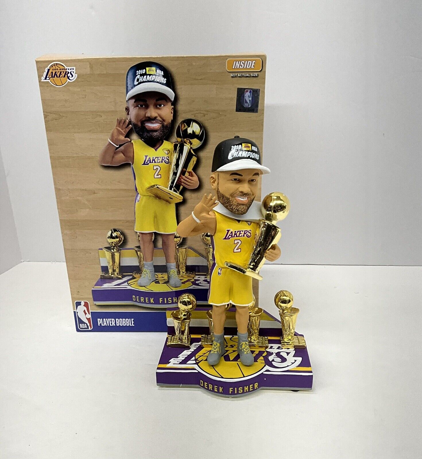 DEREK FISHER SIGNED LAKERS 5X CHAMPION LIMITED #/360 FOCO BOBBLEHEAD BAS W128231