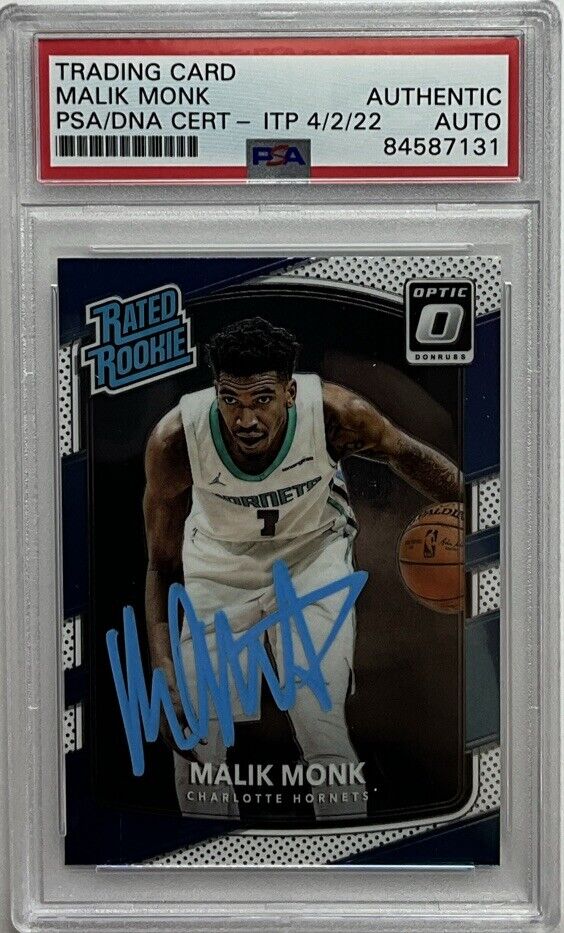 MALIK MONK SIGNED HORNETS PANINI DONRUSS OPTIC #190 RC PSA SLABBED 84587131